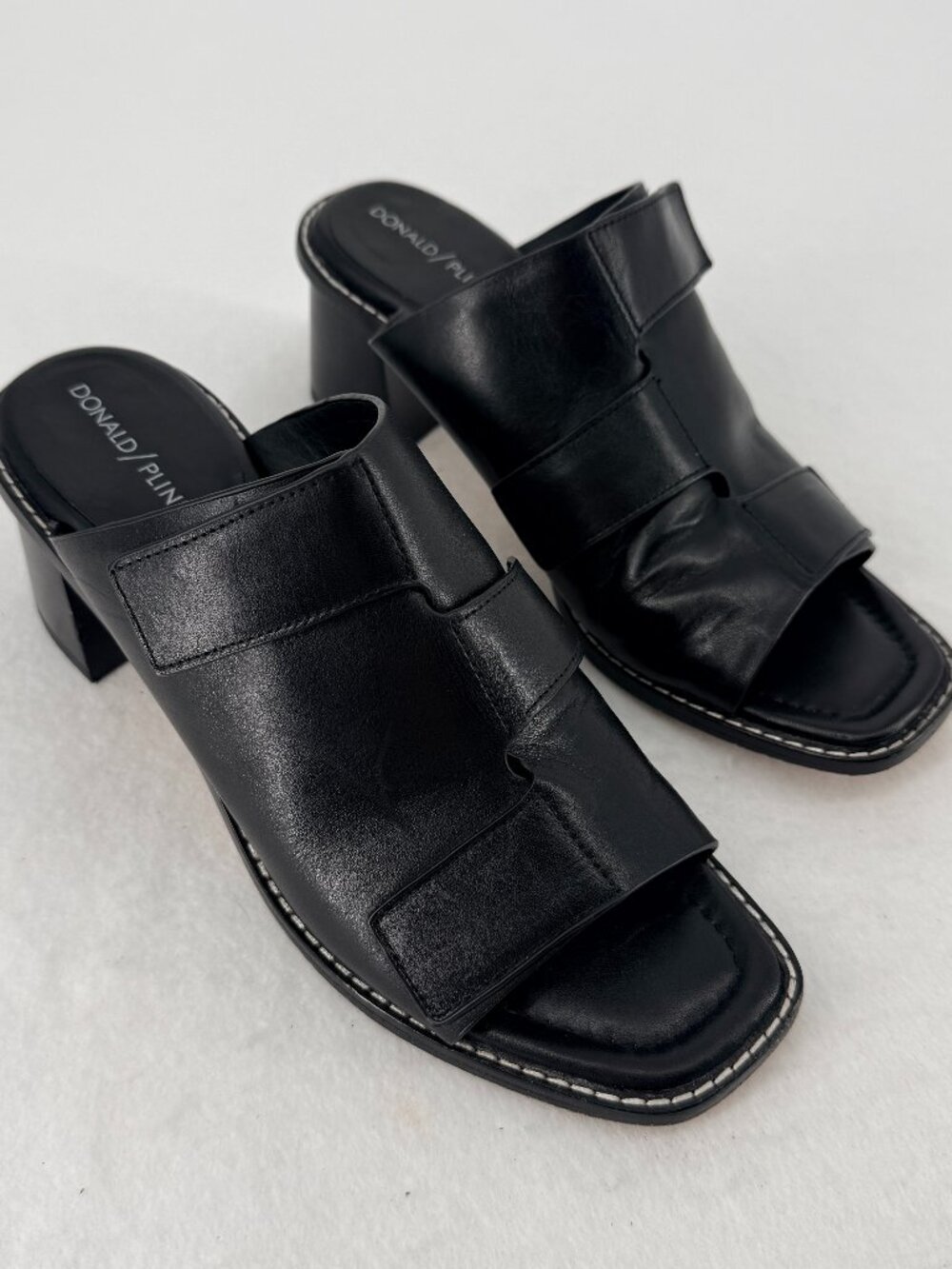Donald Pliner Amalia Black Leather Adjustable Block Heel Square Toe Mules 8.5